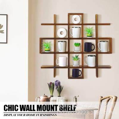 实木多FWI层墙壁格子纳架收物置架客厅厨房杂物收纳理架整架