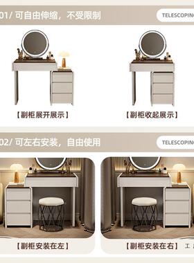 实木梳妆卧室现代简小户约型台中古XMQ奶油复古化妆桌风收纳柜一