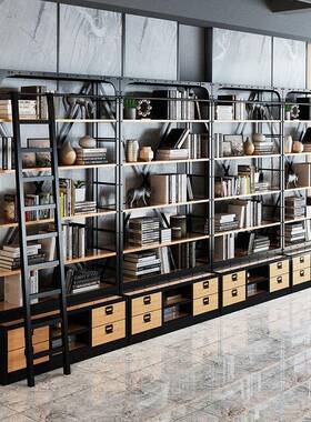 LOLD-56398F铁T实木书办公室艺落地书柜架家用满墙现业代风工风多