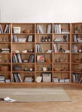 实书架整落面日式窄书柜墙榉木地格子木柜DHT客厅架置物收纳创意