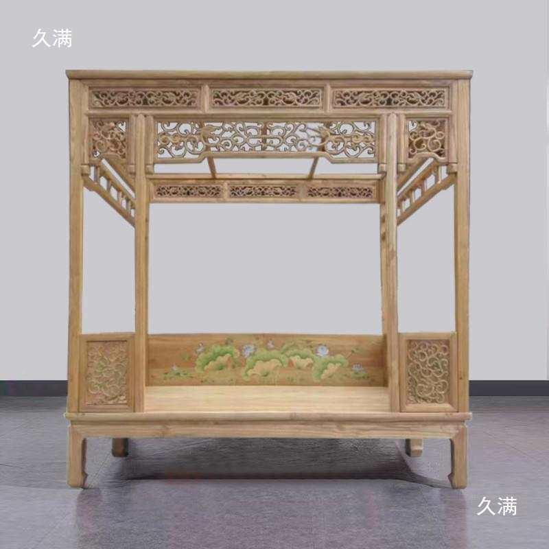 新中式实架子床明清古典无品牌/双人床古雕花床拔步老榆木月洞仿