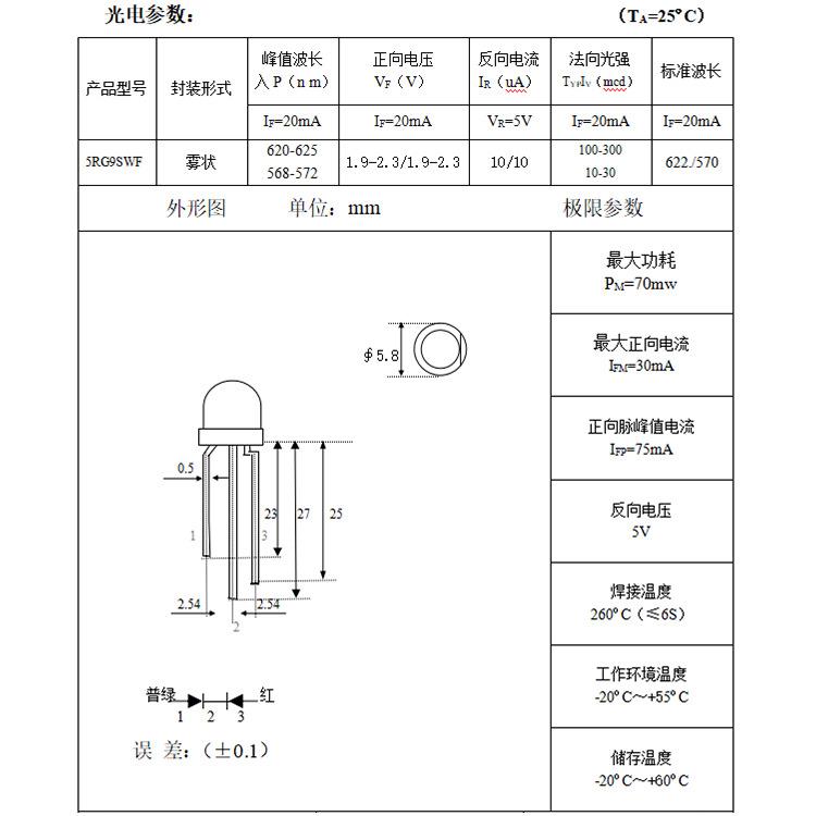 草帽LED灯直珠双e色灯透脚明长红绿、f5双色透红蓝ld发光二极管插