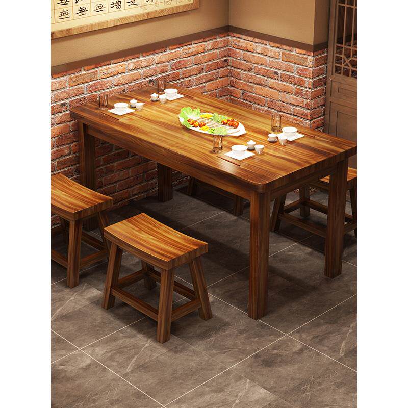 实木碳店桌椅合面馆HCE小吃店烧烤餐化饮饭饭馆组大排挡快餐桌椅