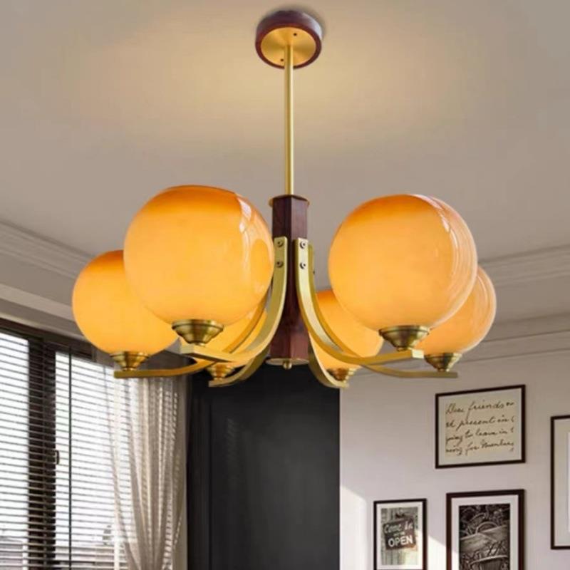 法式古厅吊设灯全铜胡桃木焦糖色中古计师艺术餐客厅卧复93844室