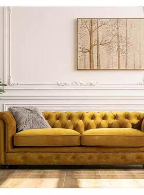 美式复古民欧宿拉扣墨绿色三人发HFS简田沙园小户型客厅绒直排丝