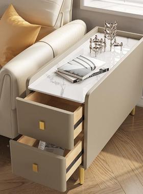 客角厅岩板奢沙发边柜全实木超窄质小茶几迷你床头CEI几桌轻子皮