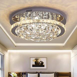 现代卧简约轻奢水晶灯小客厅圆吸形顶灯led漫74404温馨主室灯浪餐