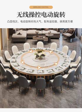 酒店板大圆桌电岩餐桌02人动餐厅饭店餐桌带转盘别墅高WCQ档饭桌3