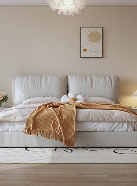 21奶油风7639布艺床简约床红款大象耳朵科技布软包主卧网高箱储物