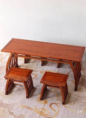 实木儿童毛笔CNM法桌画桌中式仿古榆木简约书国桌马书鞍桌学茶桌