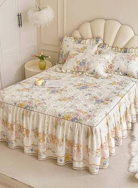 全棉PHO夹棉裙式床床罩单件档公主花高边田园风加棉床罩床季套四
