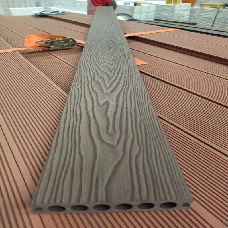 木外塑地板室阳台露台圆塑压木133纹庭院防滑长条木纹孔户外地板