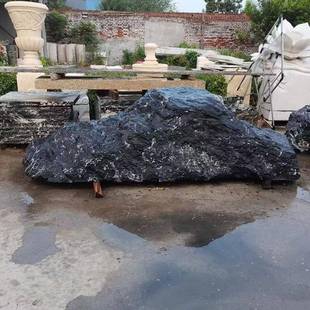 IMS园林景观山石盘水造黑景石中国黑异形石钵景楼观石景流水黑山