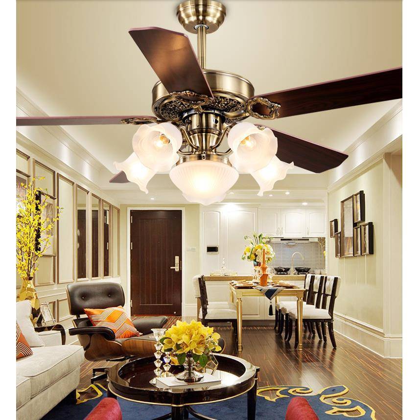 欧式吊美扇灯无品牌/客厅餐厅六灯够亮风大力强静实用风52寸风力