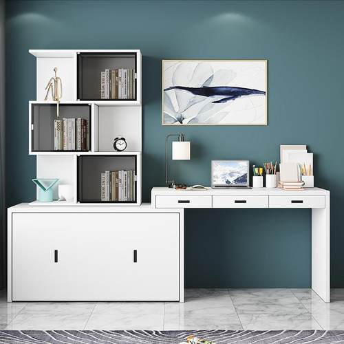 简约现代转多功折叠床37866隐形床午休柜床书桌组合角能书柜一体