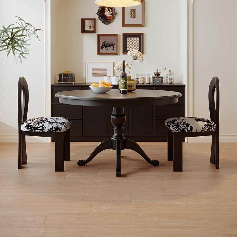 美式圆形实木桌餐椅小桌户古型家m28用饭圆桌黑色法式中复风餐桌,住宅家具,餐桌+餐椅,淘宝优惠券,粉丝福利购,淘宝优惠卷