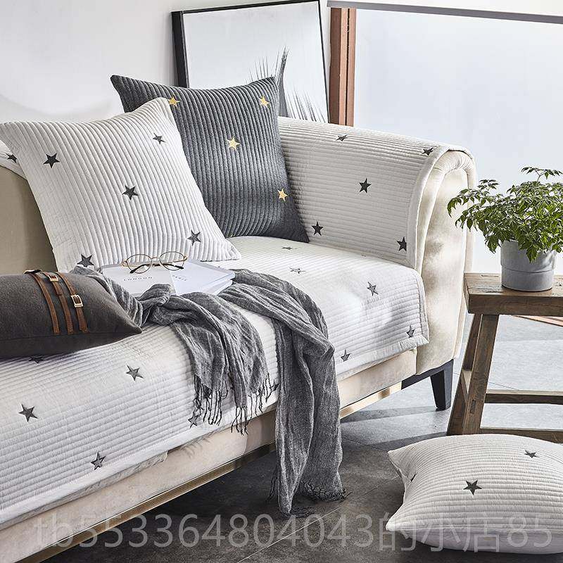 高档北欧纹全沙沙棉麻水洗沙发垫四季通用防滑布艺发条巾亚麻素色