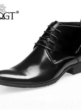 高档QT头层G牛皮皮靴英短伦高帮皮鞋尖头靴子V加绒男靴真皮靴男马