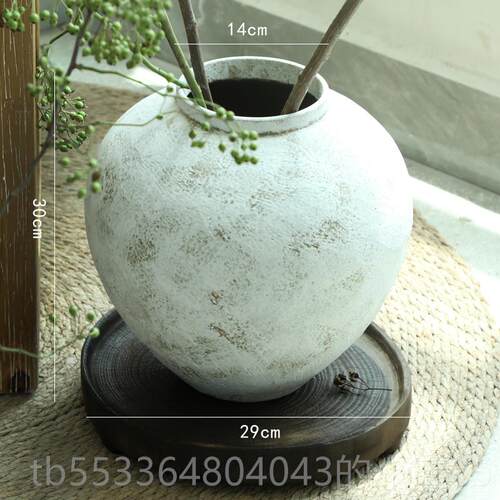 高档覆古陶瓷花瓶日式培白色寂大肚侘圆陶罐厅水插客干燥花粗陶花