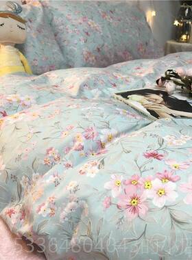 高档美式园小花床上四件套全棉纯碎棉被套紫色艺1.5m少田女床单清