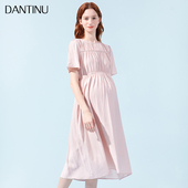 夏装 宽松裙子夏款 高级感圆领孕妇装 春夏季 大码 孕妇连衣裙2023新款