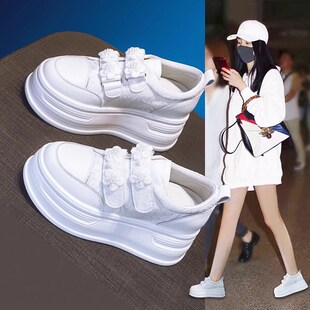 厚底小白鞋女配裙子超火2024夏新款爆款百搭轻便内增高搭旗袍鞋子