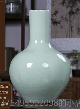 新款高级陶感代美学新家瓷花宋瓶摆件客厅插瓶花中式覆古青瓷官窑