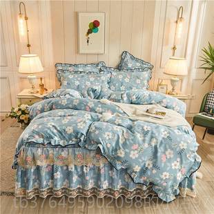 新款全棉床用裙四件套纯床上品1.米1.8米蕾丝公主风床罩式棉花5边