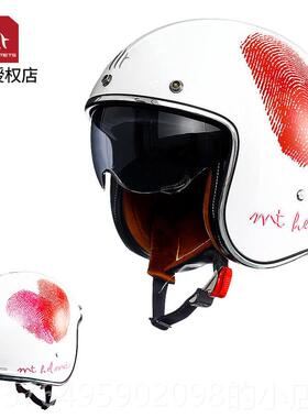 新款MT头车盔摩托复古3/4半盔哈雷机车夏季双镜四片车电动骑行安