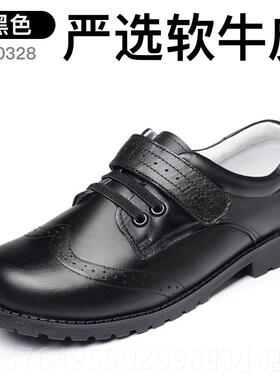新款男演童皮真鞋黑色软底春秋款伦夏季皮英学生出鞋小男孩儿童表
