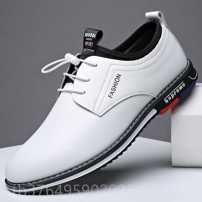 新款皮鞋男舒适春季款百内增搭高小白鞋子镂秋空男士真皮透气休新