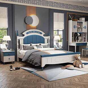 青卧室儿床男孩储物床现代简约床单童人床年男生EVV床组装男人少