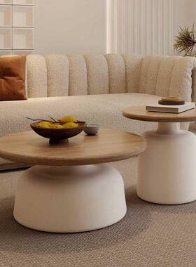 奶油风实木几客DMD厅家用小户型简约现代圆网红茶几2023新款形茶