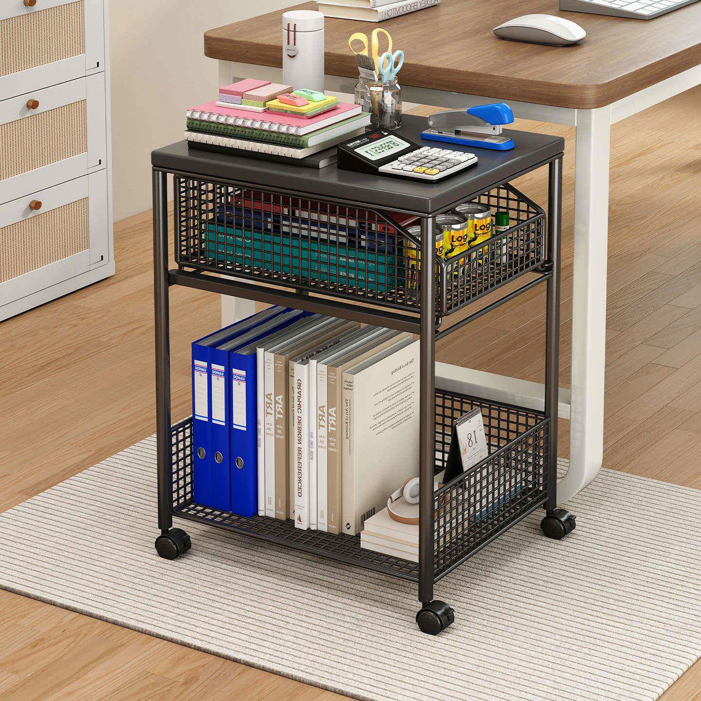 办放打印机物动置架子落地放置柜实木GDD可移文件收纳架公桌下收