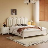 式 奶油风法1.8DKZ米木主卧双人床现代简约复古实木床高箱软包实婚