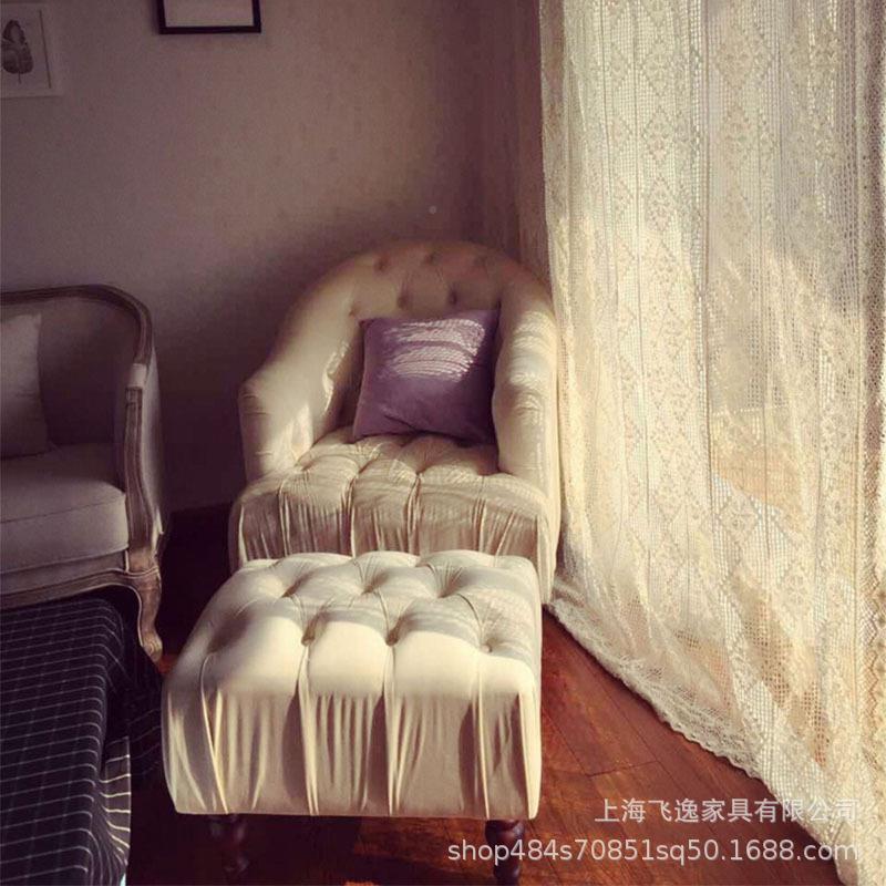 单人沙发椅圈丝绒布艺老虎椅椅脚凳椅店卧室阳台服装沙TPK发实木