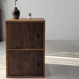 门VPH中古风双实木床头柜简易收纳柜客厅沙发边饰柜榆民宿老木装