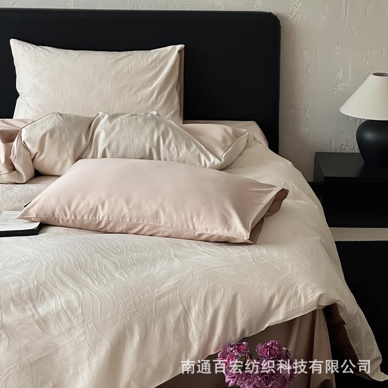 1色织缎100支贡空气提全棉四件套A类婴儿级简约纯棉YN-0629-.花8m
