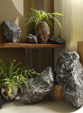 仿真石头黑山造石楼园梯间庭院景石观假石头造景道具林KCP假山景