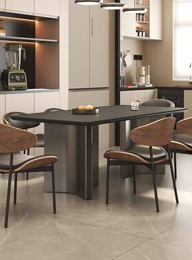 PQX意国补式极简型长方形家用客厅现户代简约岩板餐桌小饭桌餐椅