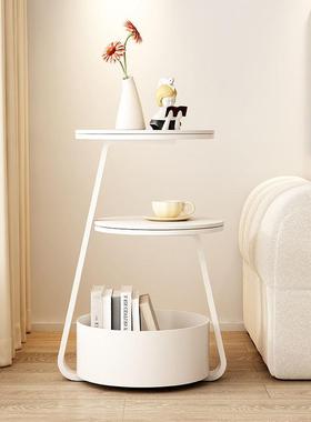 奶油风沙发边几型现代简约客厅岩板小小桌UTF户角几圆床头桌子小