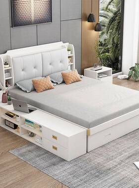 新物气床动ZSW高箱储床1.8米现代简约主卧1.5小户型收纳板式款双