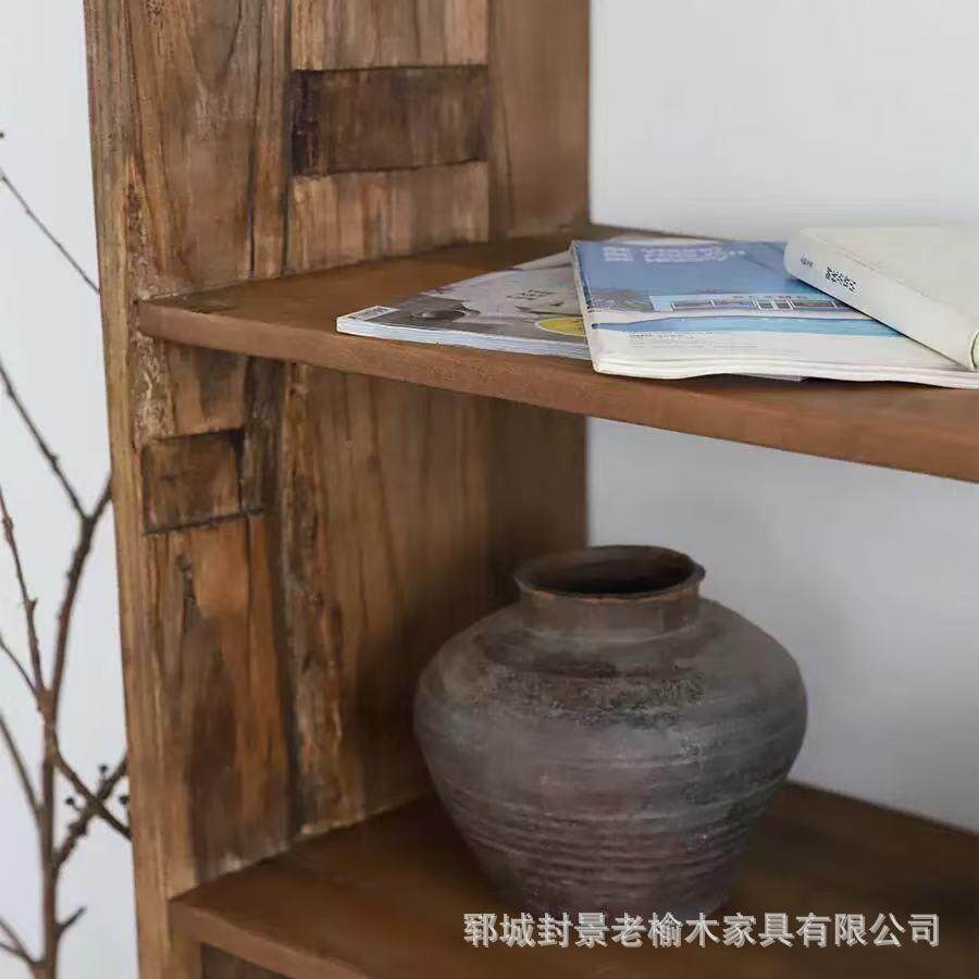 老榆木博古书架厅新中式客摆件装饰品陈列JVW架架民宿酒店墙角收
