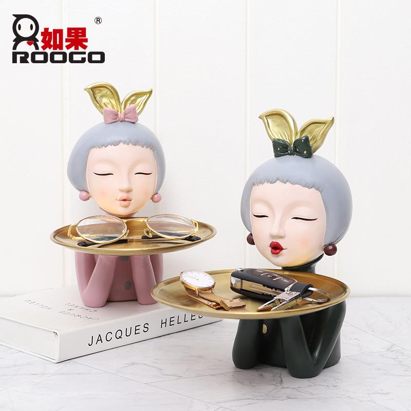 创意卡通果R9A5E0摩登女孩客玄厅餐厅收纳盘树脂工艺品关摆件桌面