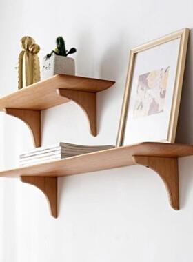 UTU实木简精磨置一字板物架卧室墙上收纳架式约日樱桃木家用墙面