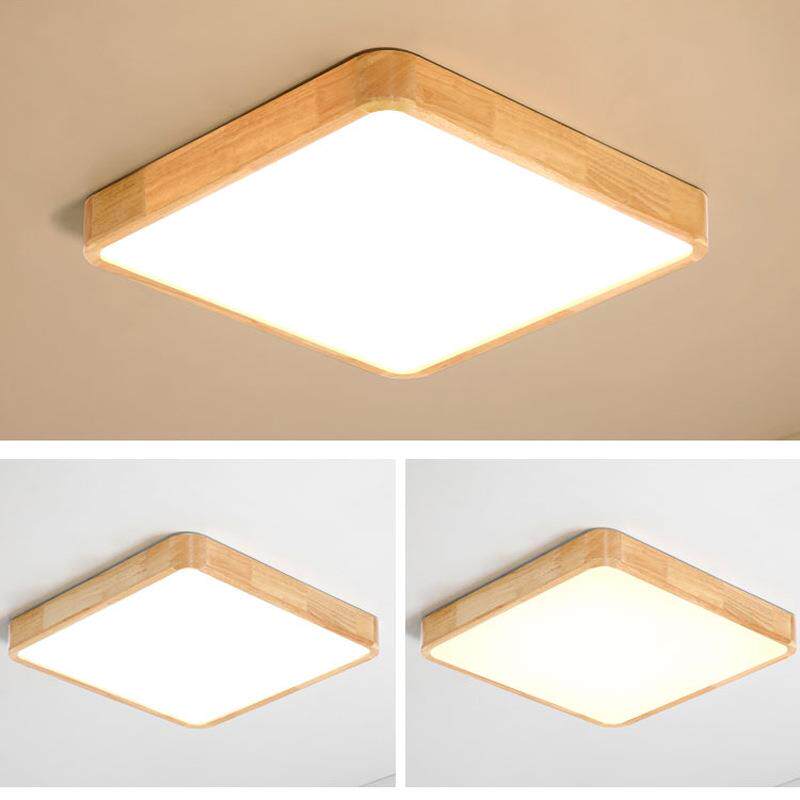现代简约方形原木客厅吸顶灯 超薄款北欧实木LED长方形卧室吸顶灯