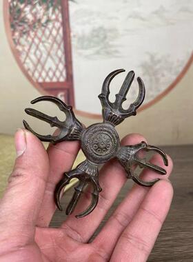 藏传尼泊尔金刚杵铜器三面普巴金刚橛降魔杵吉祥摆件挂件镀铜工艺