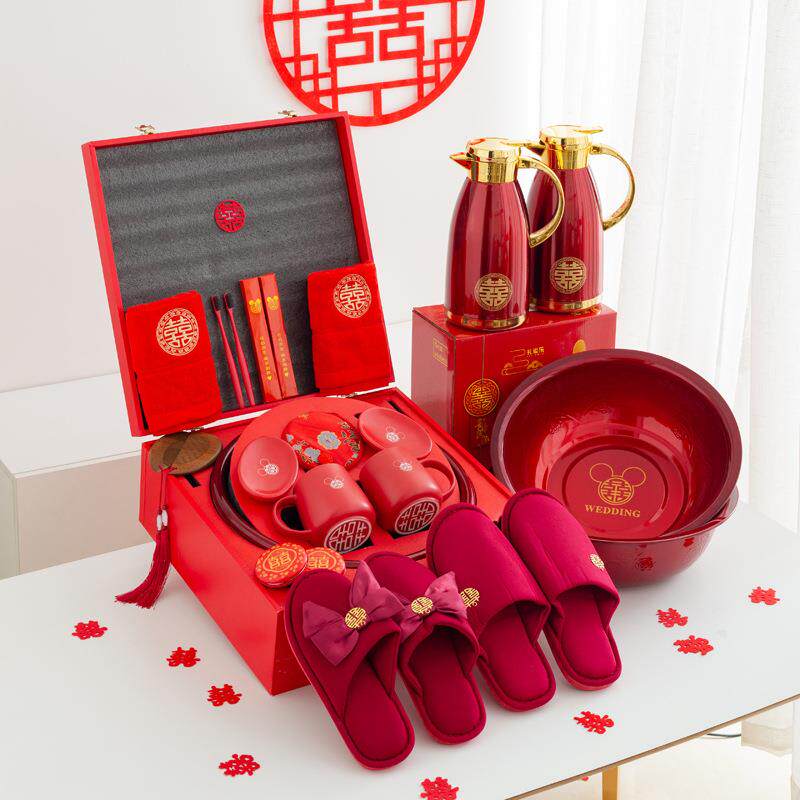 结婚陪嫁套装女方备婚用品大全新娘家高级嫁妆婚礼洗漱红脸盆套装