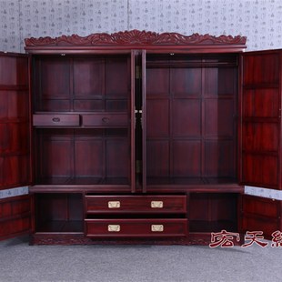 红木住宅家具实木衣橱明清仿古顶箱柜南美酸枝木三门四门洋花衣柜