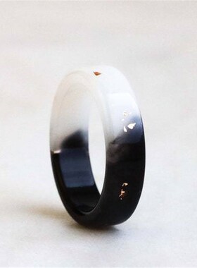 双面树脂戒指 - 带金/银/铜片的黑白戒指